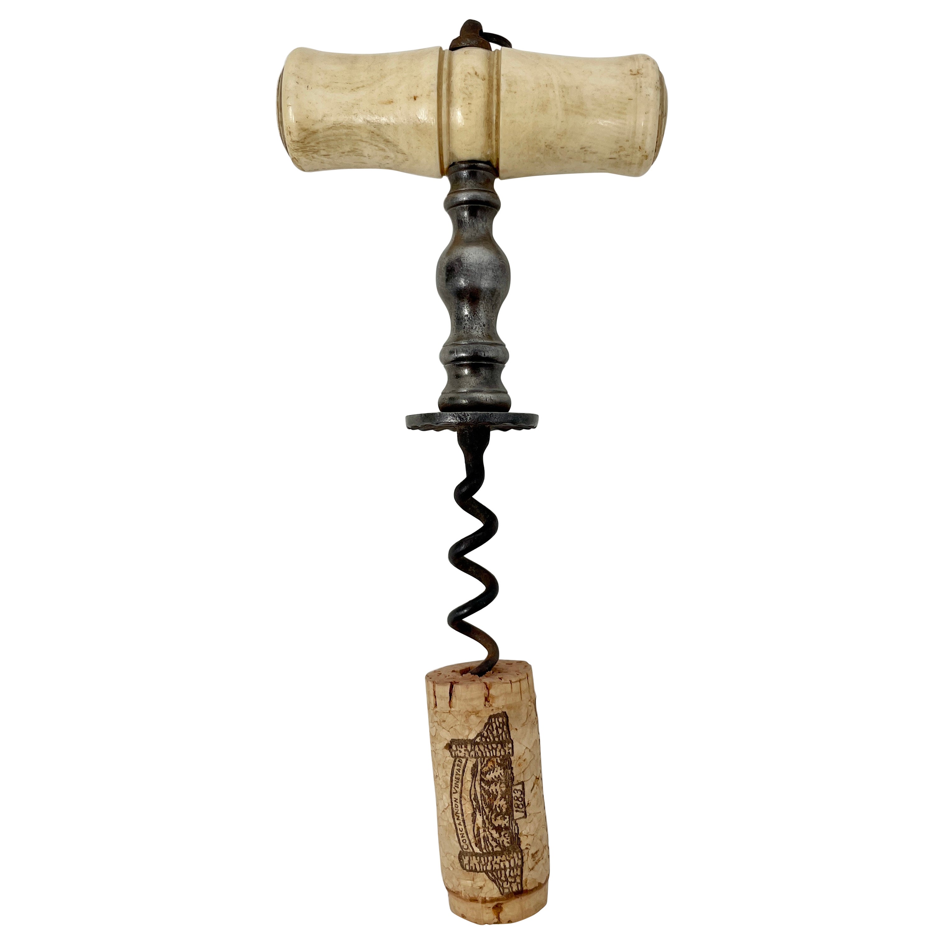Antique English Victorian "Henshall" Patented Turned Ox Bone Corkscrew, Ca. 1890 For Sale