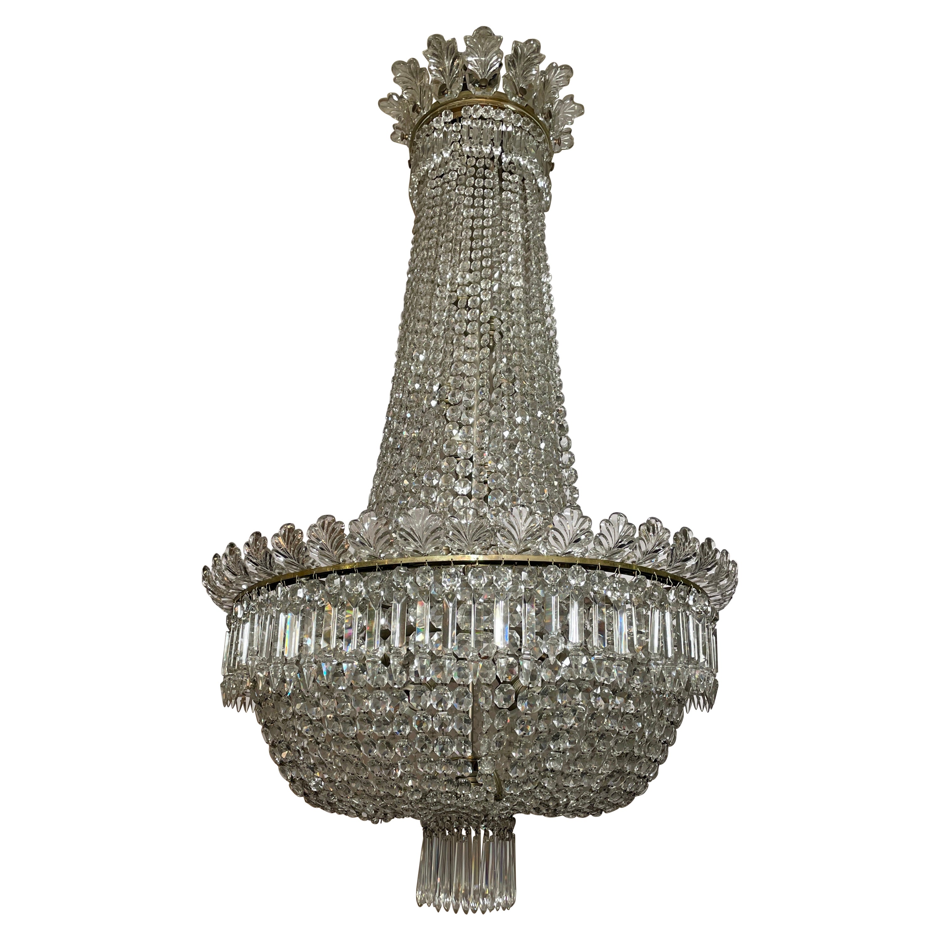 Antigua araña francesa de cristal de Baccarat y bronce dorado, circa 1890