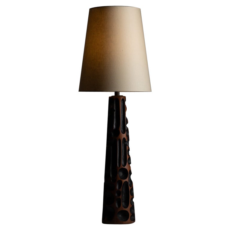 Hand Carved Wooden Table Lamp For Sale at 1stDibs