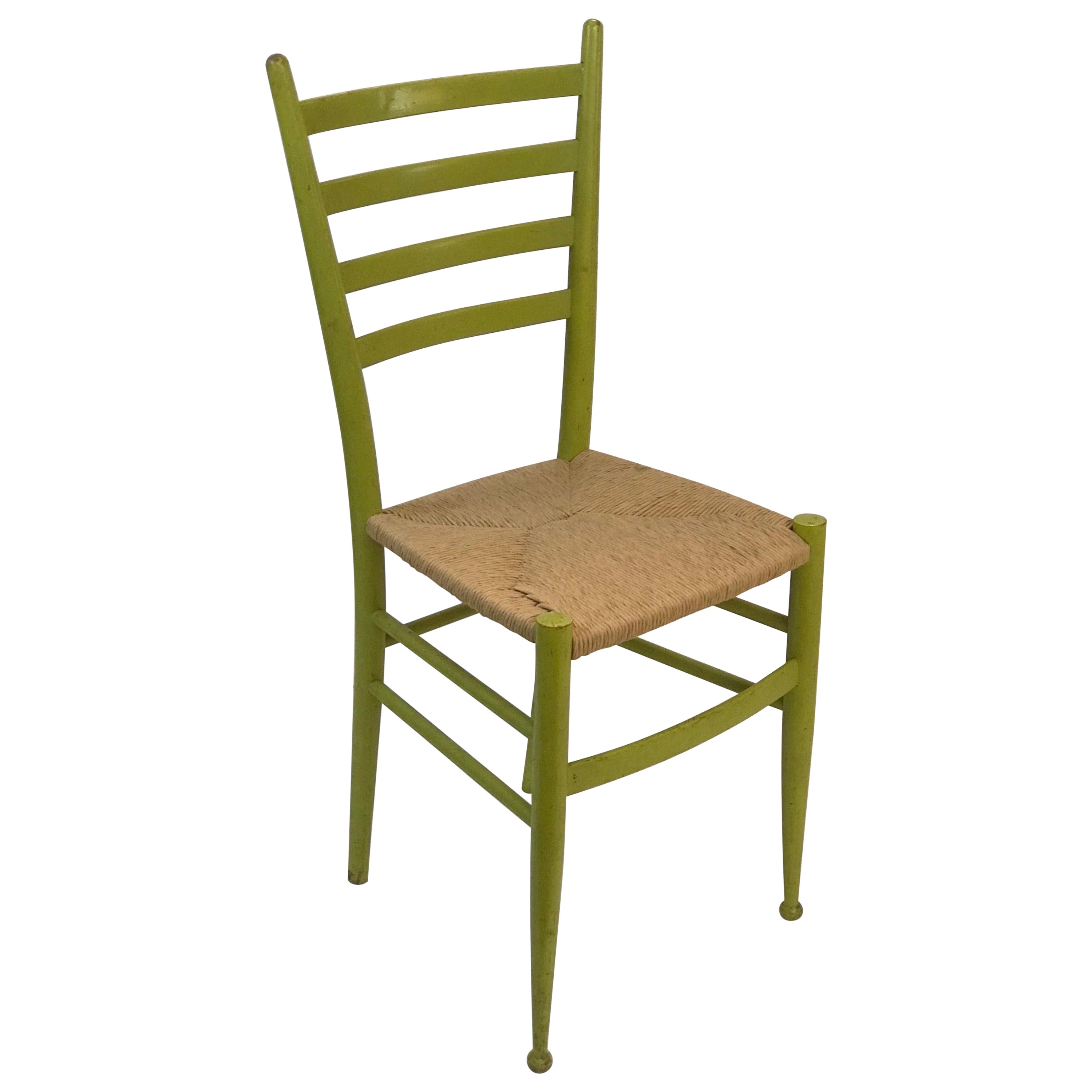 A Rustic Chiavari Spinetto Chair in Green Finish with Newly Rewoven Seat For Sale