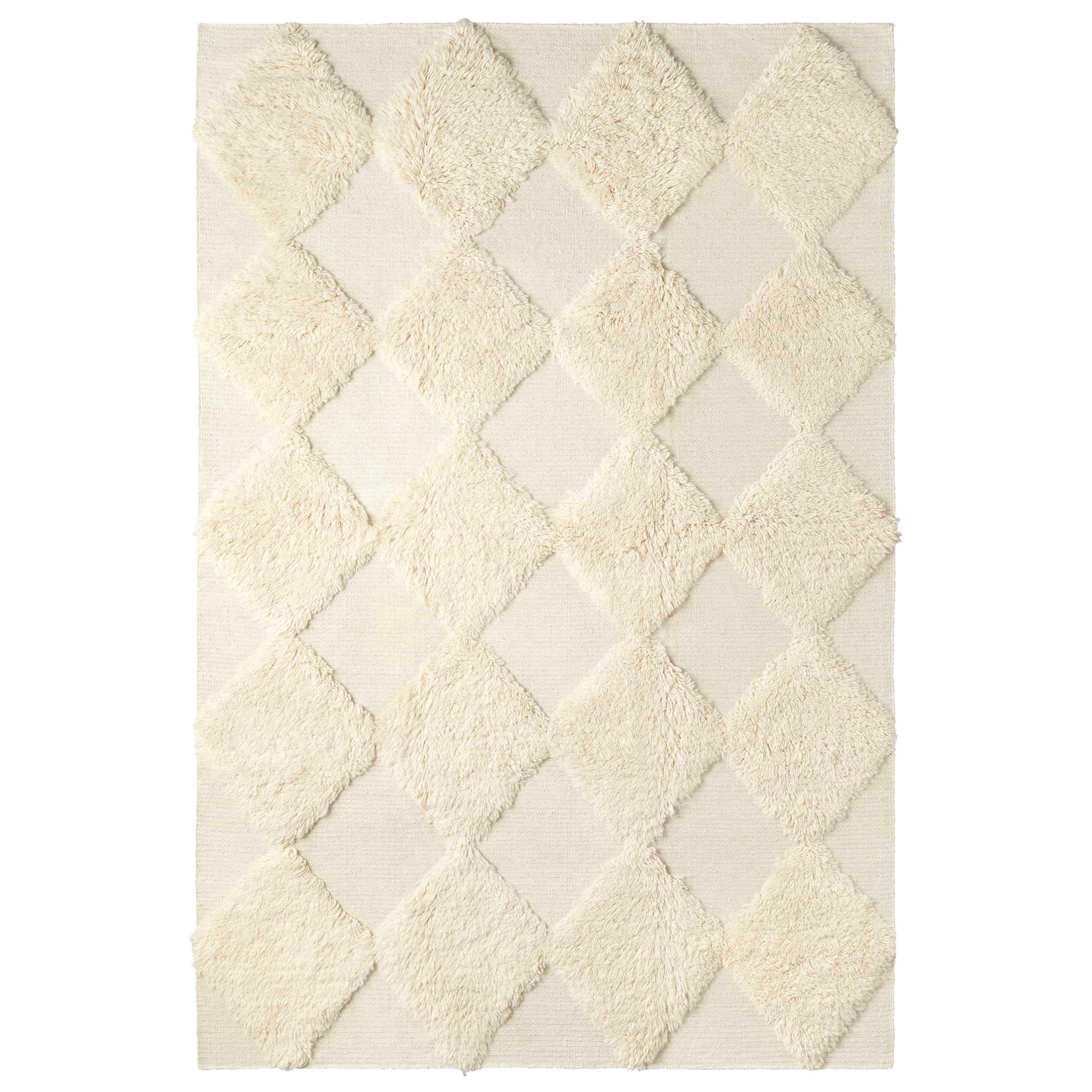 Handwoven Shaggy Chess Wool Rug White Small