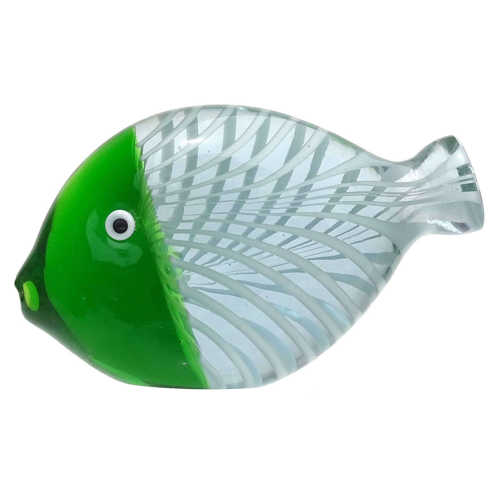 Murano Green Blue White Fenicio Italian Art Glass Fish Paperweight Figurine