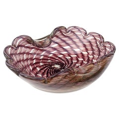 Vintage Murano Purple Gold Flecks Italian Art Glass Decorative Spiderweb Pattern Bowl