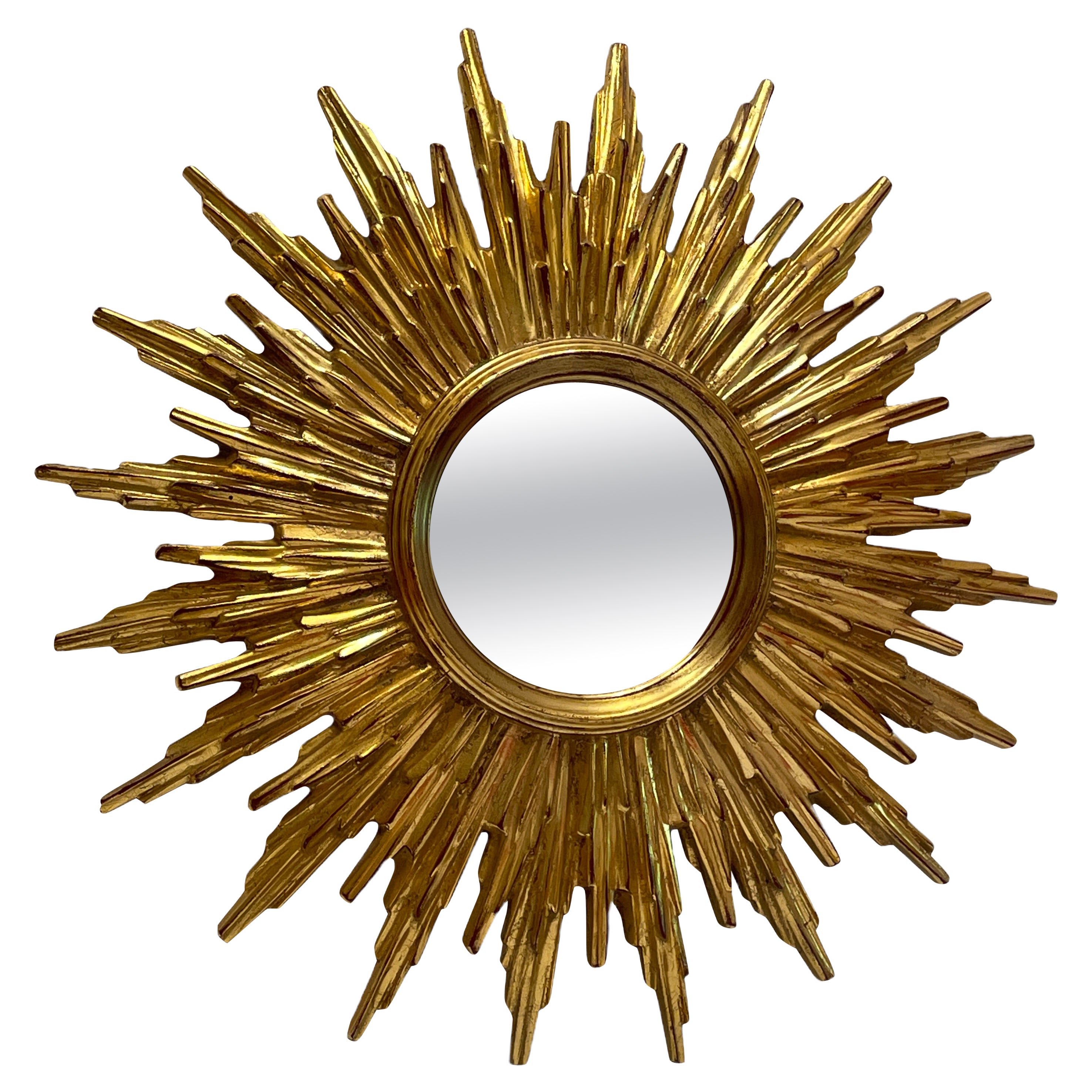 Beautiful Gilded Starburst Sunburst Mirror circa 1980s Made in Belgium