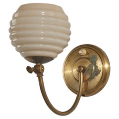 Swedish Designer, Wall Light, Brass, Glass, Sweden, C. 1930s