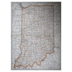 Large Original Antique Map of Indiana, USA, 1894
