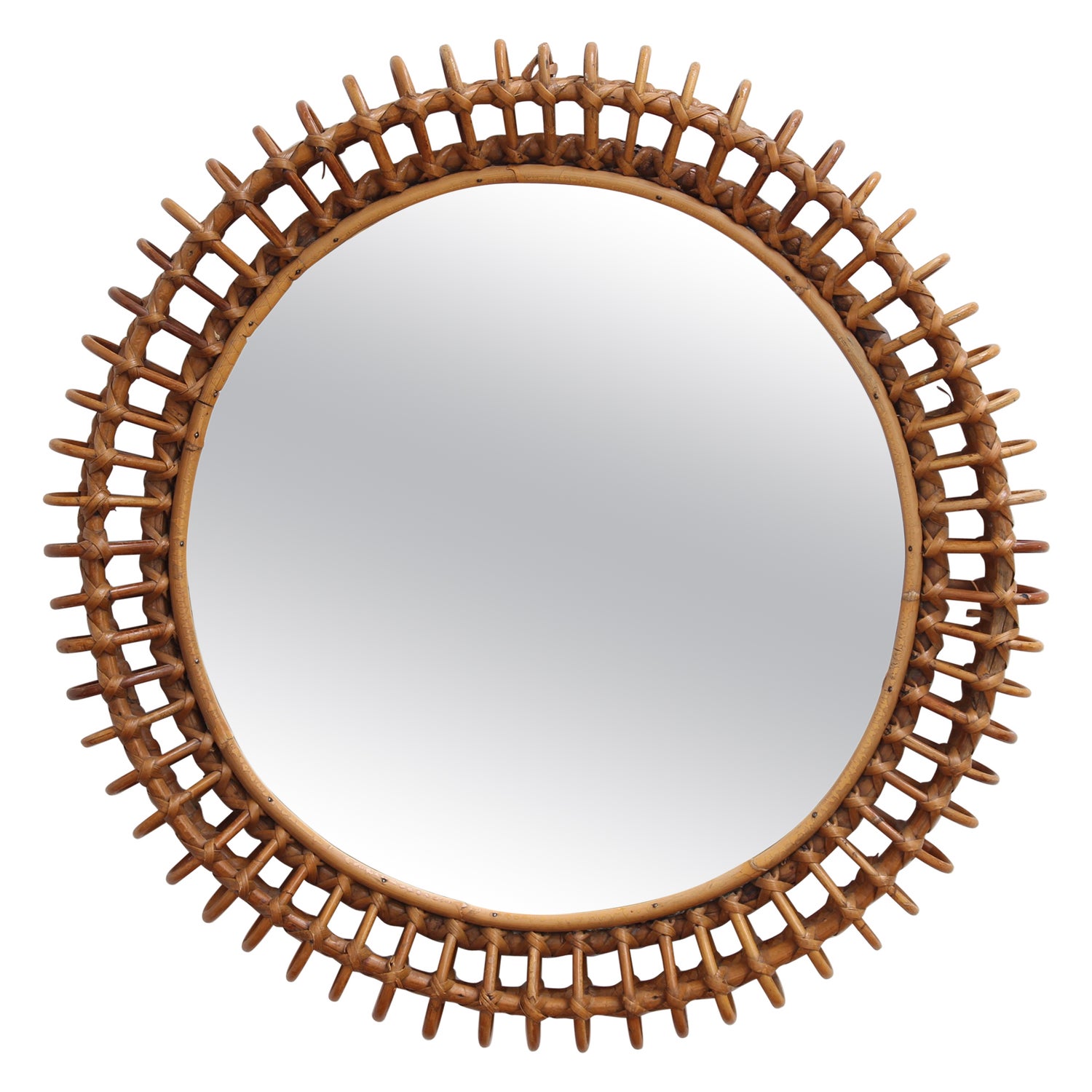 Rattan Oval Flower Mirror from France, 1960s at 1stDibs