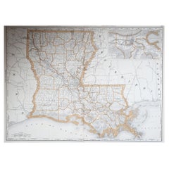 Large Original Antique Map of Louisiana, Usa, 1894