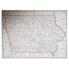 Grande carte ancienne originale de l'Iowa, États-Unis, 1894