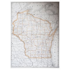 Large Original Antique Map of Wisconsin, USA, 1894