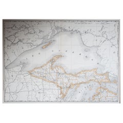 Large Original Used Map of Michigan 'North', USA, 1894