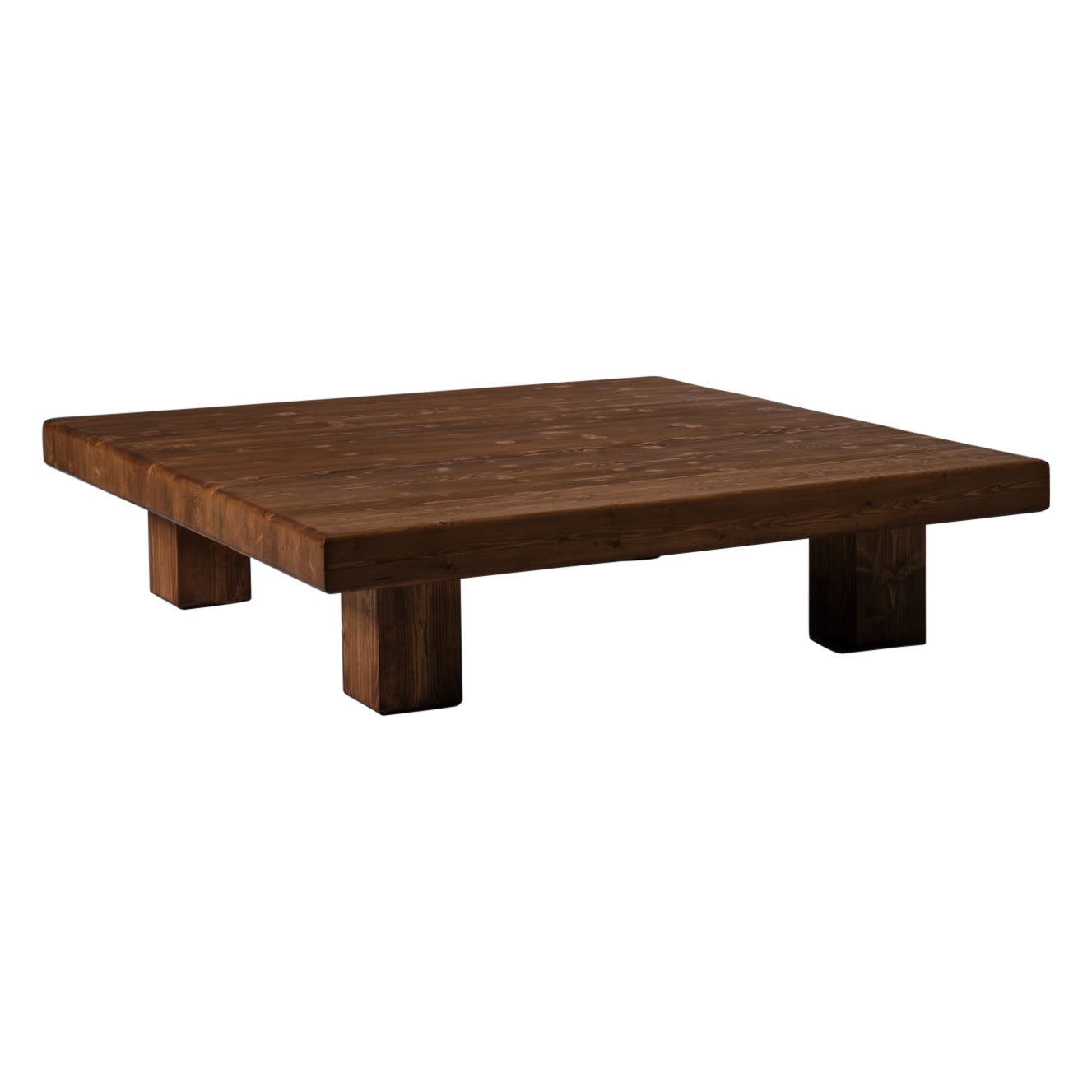 Square Pine Wooden Coffee Table, France, 1970s at 1stDibs
