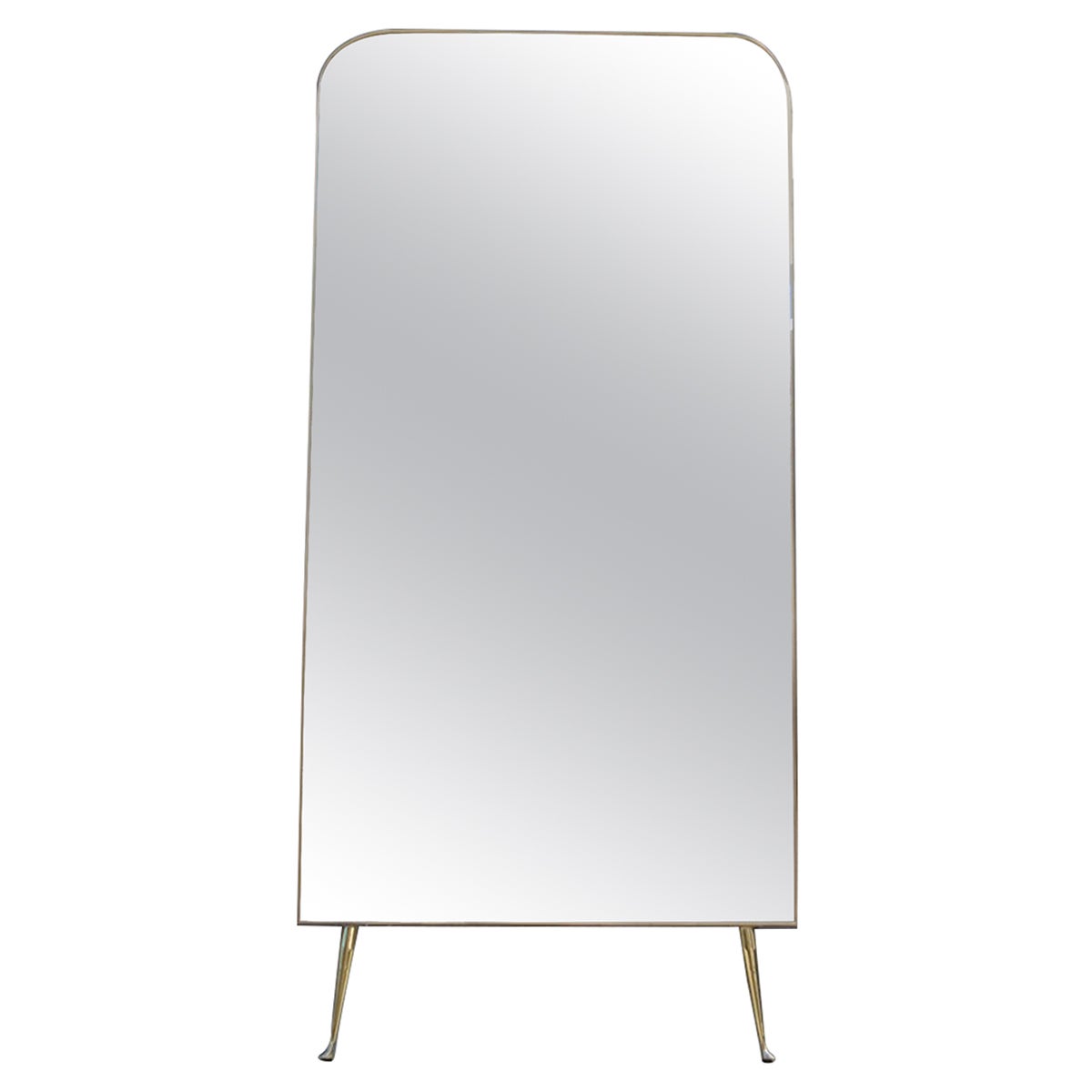 Italian 1950 Wall Mirror with Feet in Brass Gio Ponti Style Gold Structure For Sale