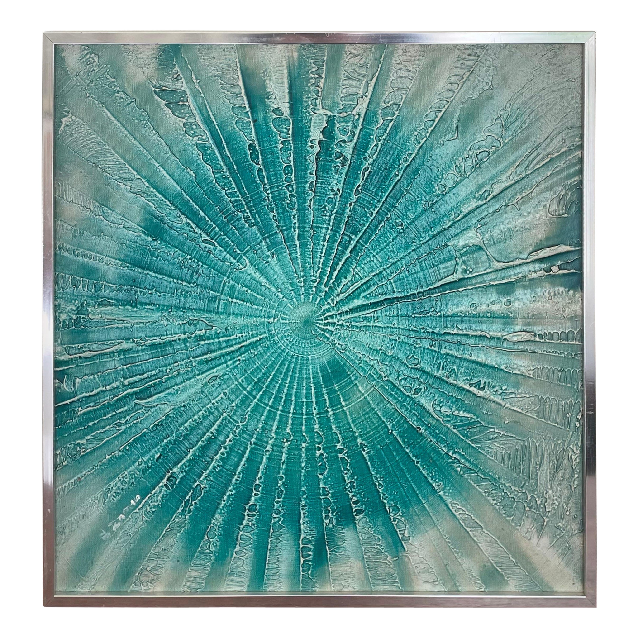 Mid Century Turquoise "Spin Art" Acrylic Painting in the Style of Damien Hirst For Sale