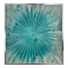 Mid Century Turquoise "Spin Art" Acrylic Painting in the Style of Damien Hirst