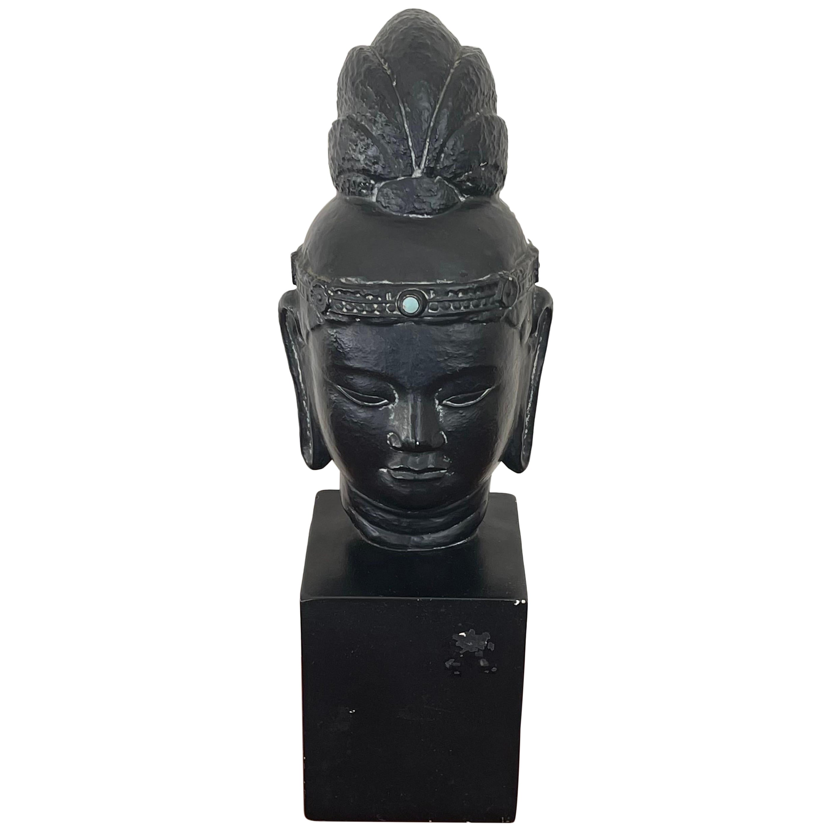 Mid Century Modern Black Buddha Head by Alexander Backer, 1950's