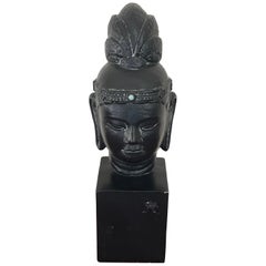 Moderner schwarzer Buddha-Kopf aus der Mitte des Jahrhunderts von Alexander Backer, 1950''s
