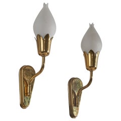 Fog & Mørup, Wall Lights, Brass, Glass, Denmark, c. 1950s