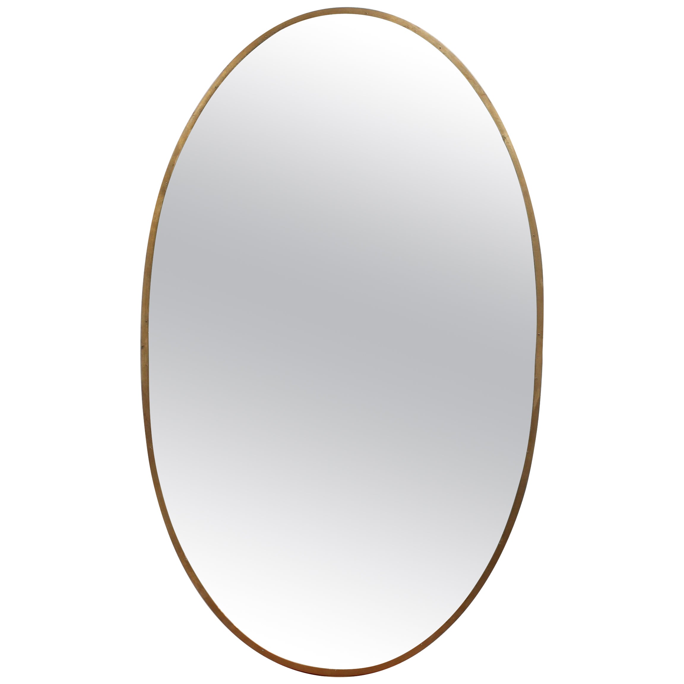 Vintage Italian Oval Wall Mirror with Brass Frame, 'circa 1950s'