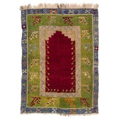 3.8x5.2 Ft Vintage Handgefertigter einzigartiger türkischer Tulu-Teppich mit Niche-Design, alle Wolle