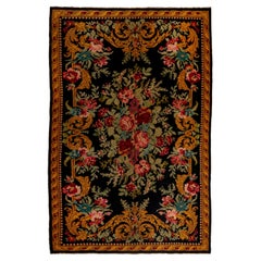 7.3x10.9 Ft Hand-Woven Moldovan Wool Kilim. Floral Vintage Bessarabian Tapestry