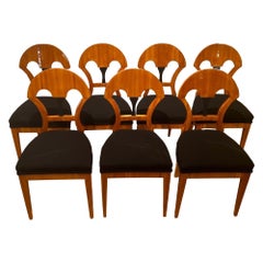 Set of Seven Biedermeier Chairs, Cherry Veneer, South Germany, circa 1890