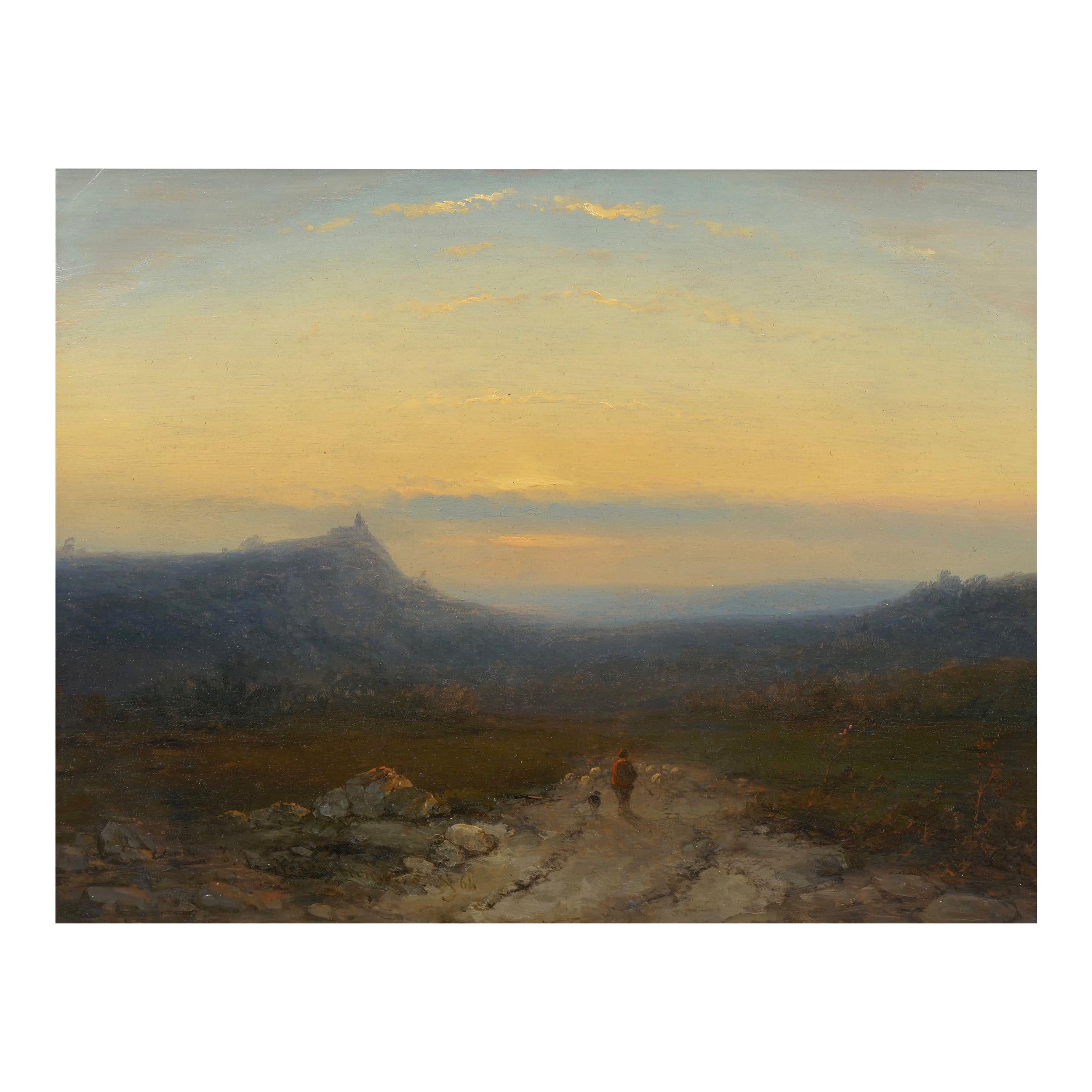 Antique 19th Century Oil Landscape Painting of Shepherd by J. Hoppenbrouwers
