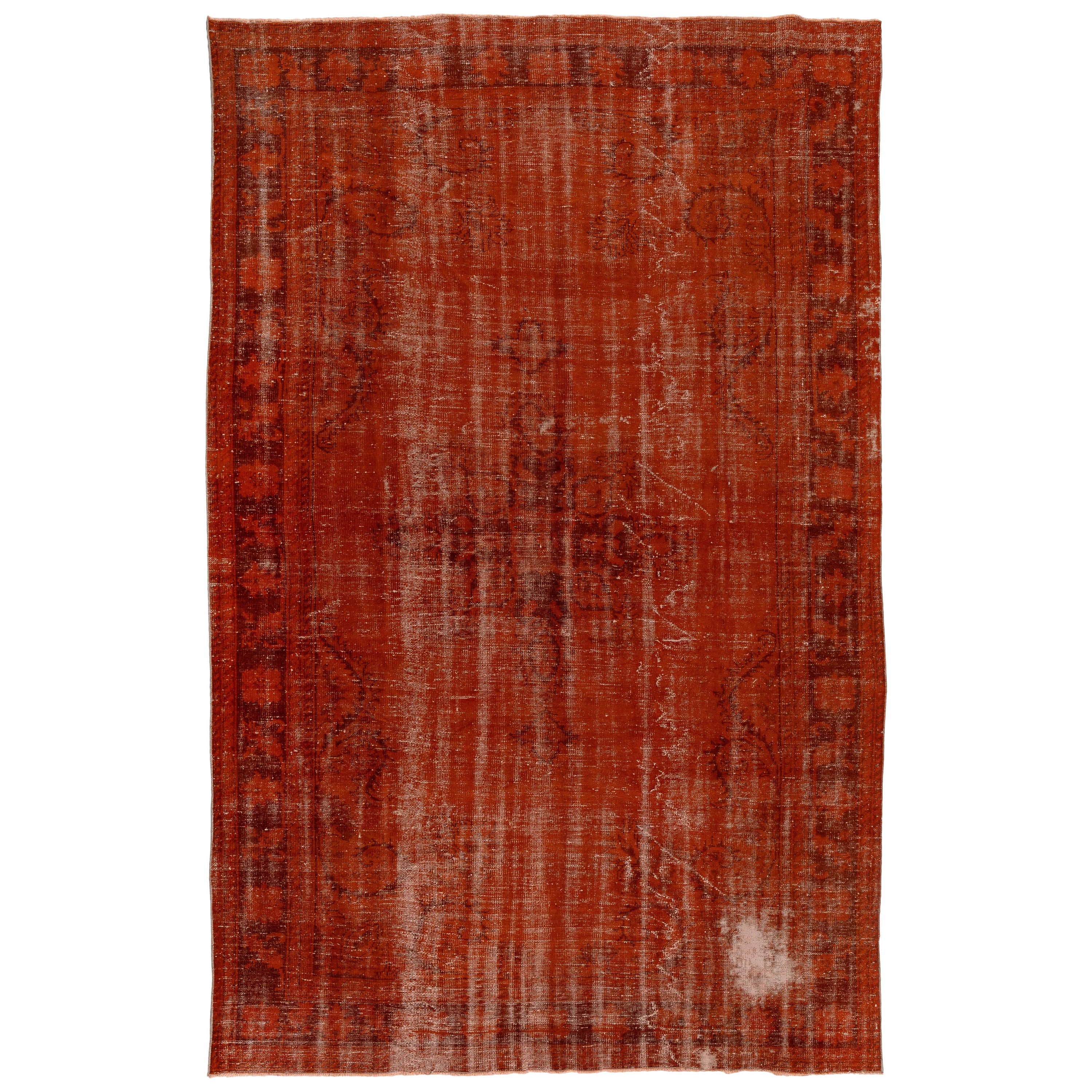 7.6x11.4 Ft Handmade Turkish Area Rug in Orange. Mid-Century Distressed Carpet For Sale