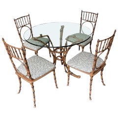 Italian 1970s Faux Bamboo Dinning Set with Cast Metal Legs and Frames