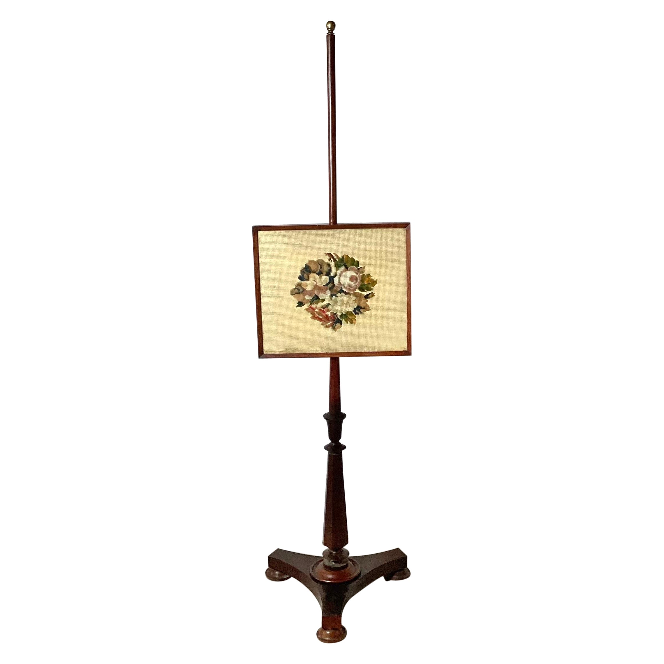 Antique Mahogany Fire Pole Screen For Sale