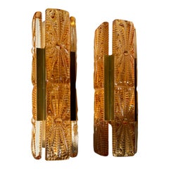 Pair of Champagne Glass Brass Danish Modern Vitrika Wall Lights, 1960s
