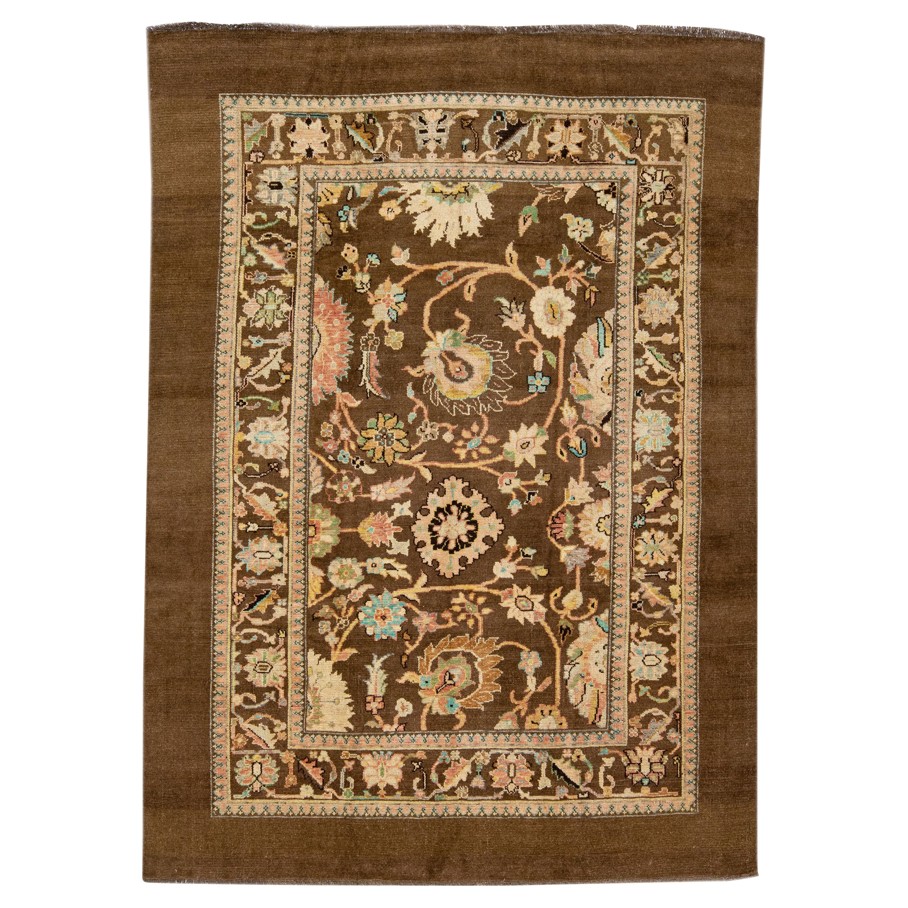 Mid-Century Modern Style Handmade Brown Wool Rug by Apadana