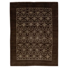 Modern Moroccan Style Handmade Dark Brown Wool Rug by Apadana