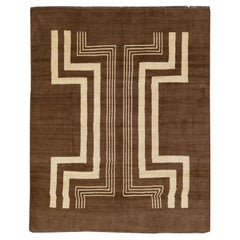 Tapis en laine marron de style Art Déco transitionnel fait à la main par Apadana