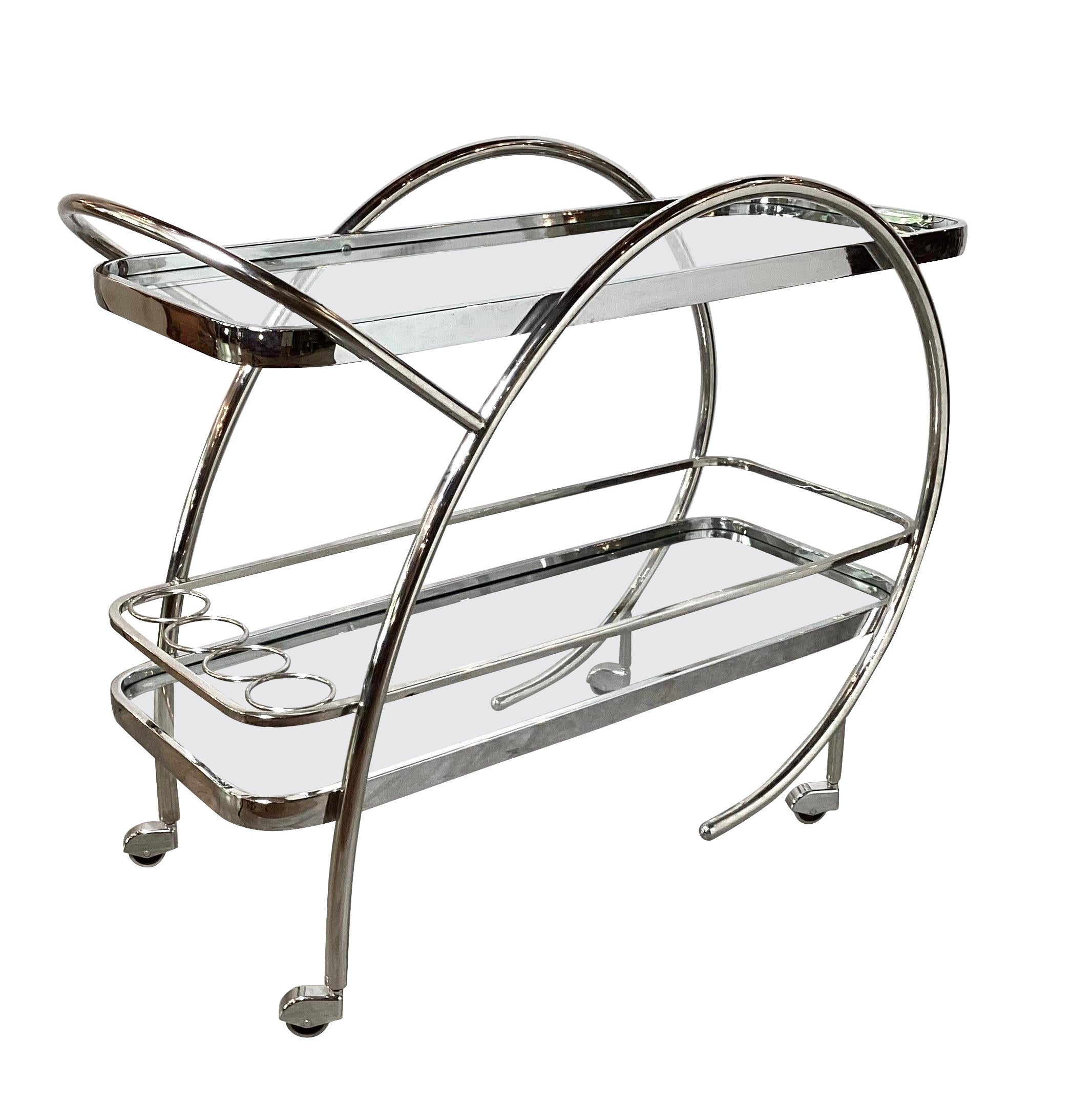 Mid Century Chrome and Glass Expandable Serving Cart For Sale at 1stDibs