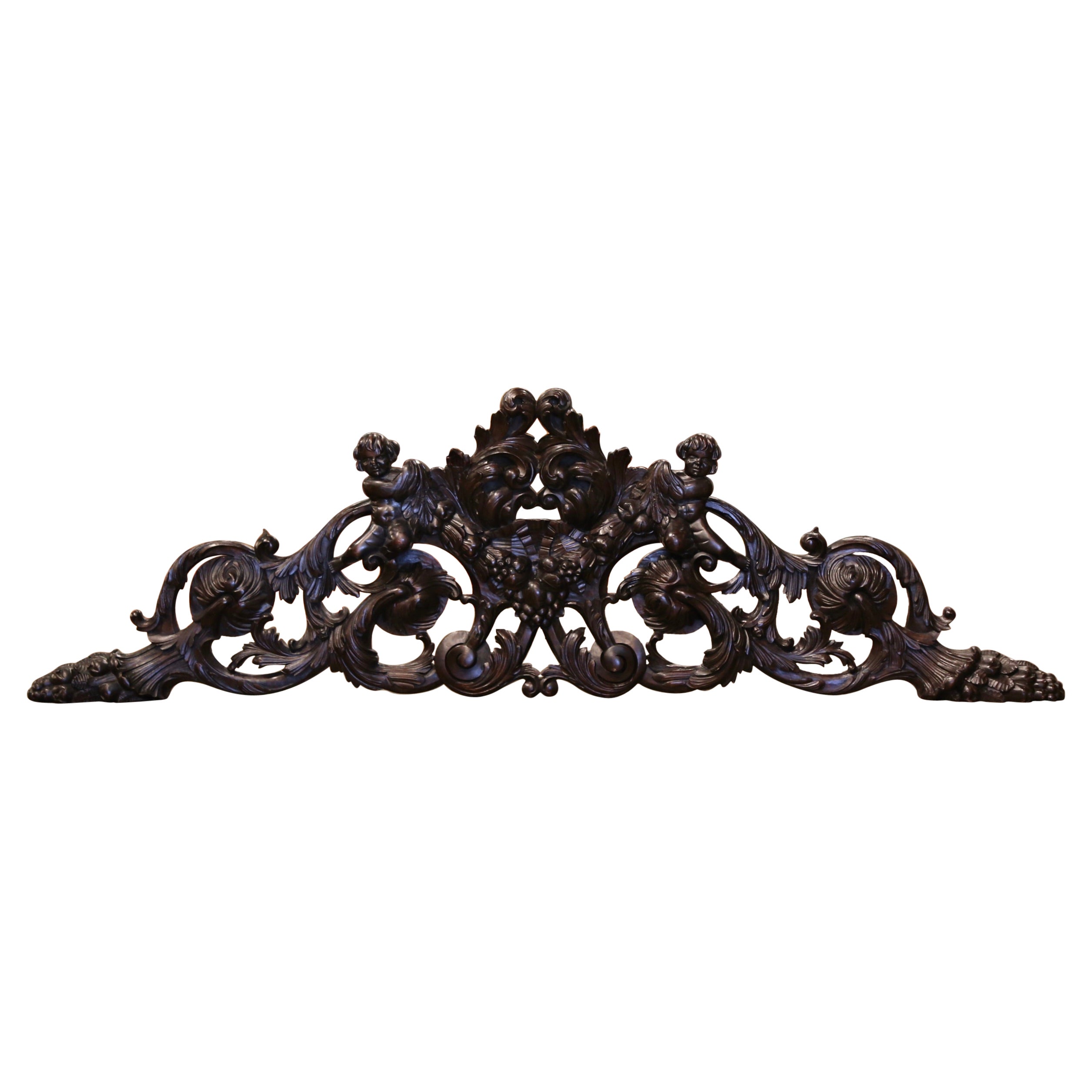 19th Century Italian Carved Walnut Wall Mounted Sculpture with Cherub Figures