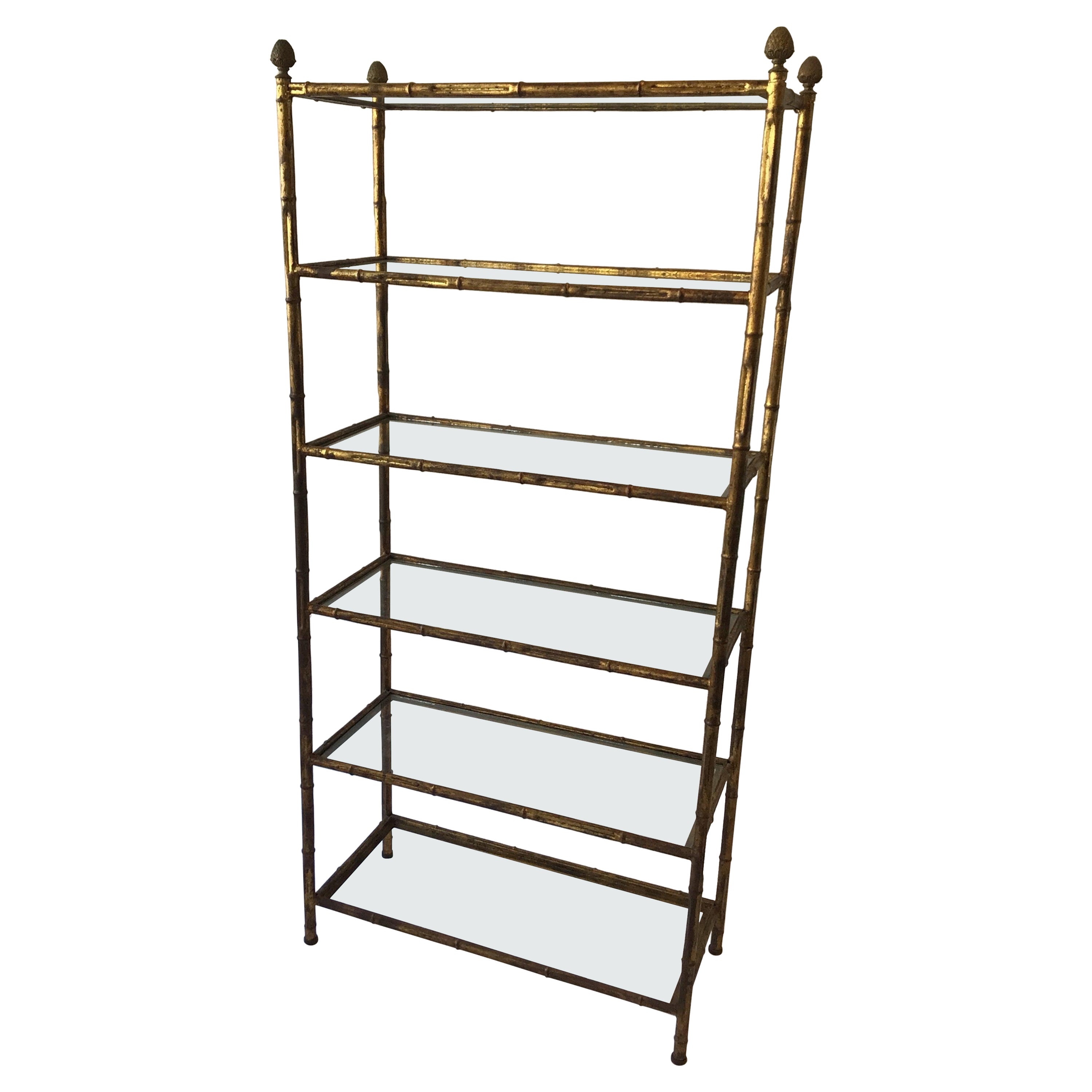 1950s, Faux Bamboo Gilt Iron Italian Etagere with Glass Shelves For Sale at  1stDibs