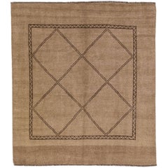 Modern Moroccan Style Brown Handmade Geometric Square Wool Rug by Apadana