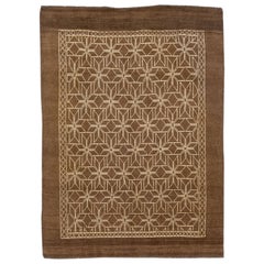 Geometric Modern Moroccan Style Handmade Brown Wool Rug by Apadana