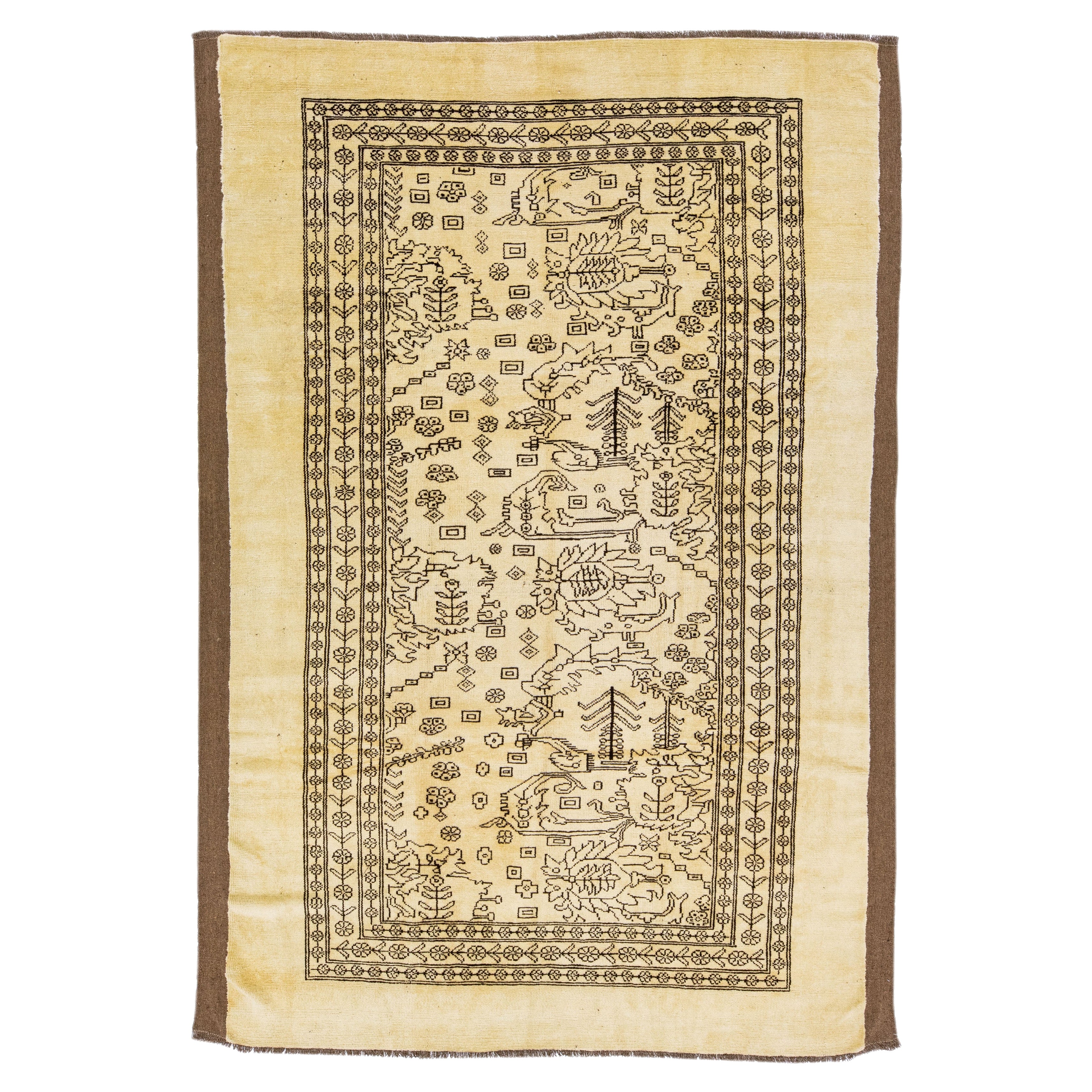 Mid-Century Modern Style Handmade Allover Beige & Brown Wool Rug by Apadana For Sale