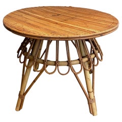 Round Rattan Coffee Table Attributed to Audoux Minet. French Work, Circa 1950