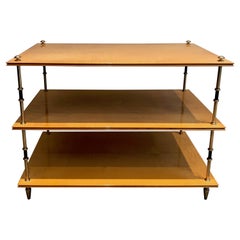 Sycamore and Brass Three Tiers Console Table Attributed to Maison Jansen