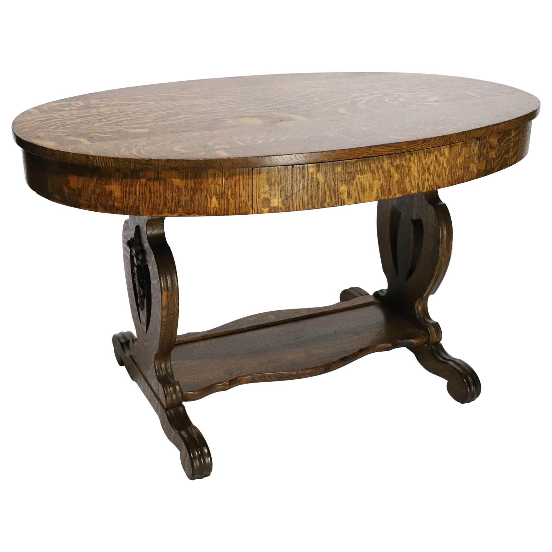 Oval Quarter Sawn Oak Library Table For Sale