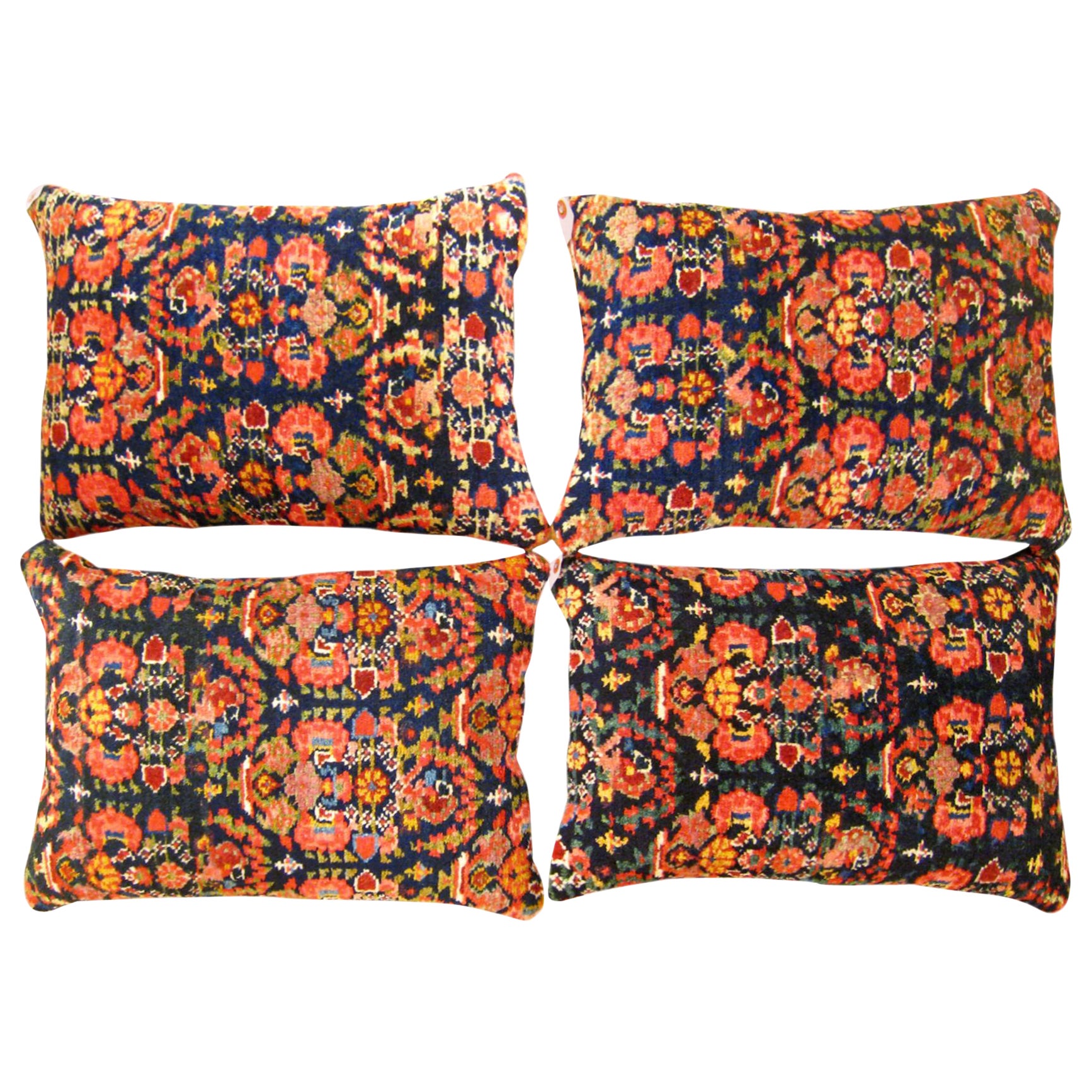 Set of Decorative Antique Persian Malayer Carpet Pillows For Sale