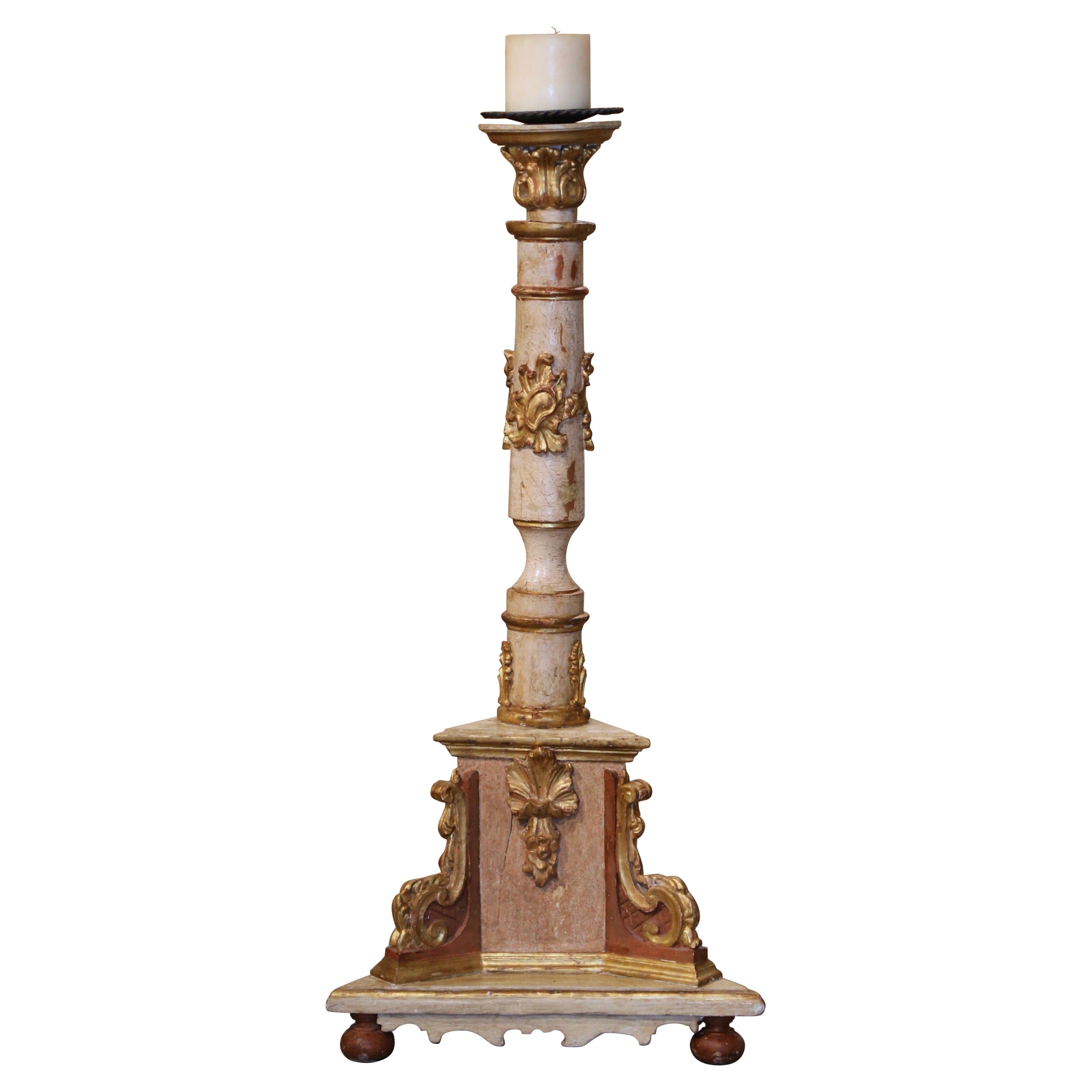 Mid-19th Century Italian Carved Polychrome and Gilt Candle Holder Floor Lamp