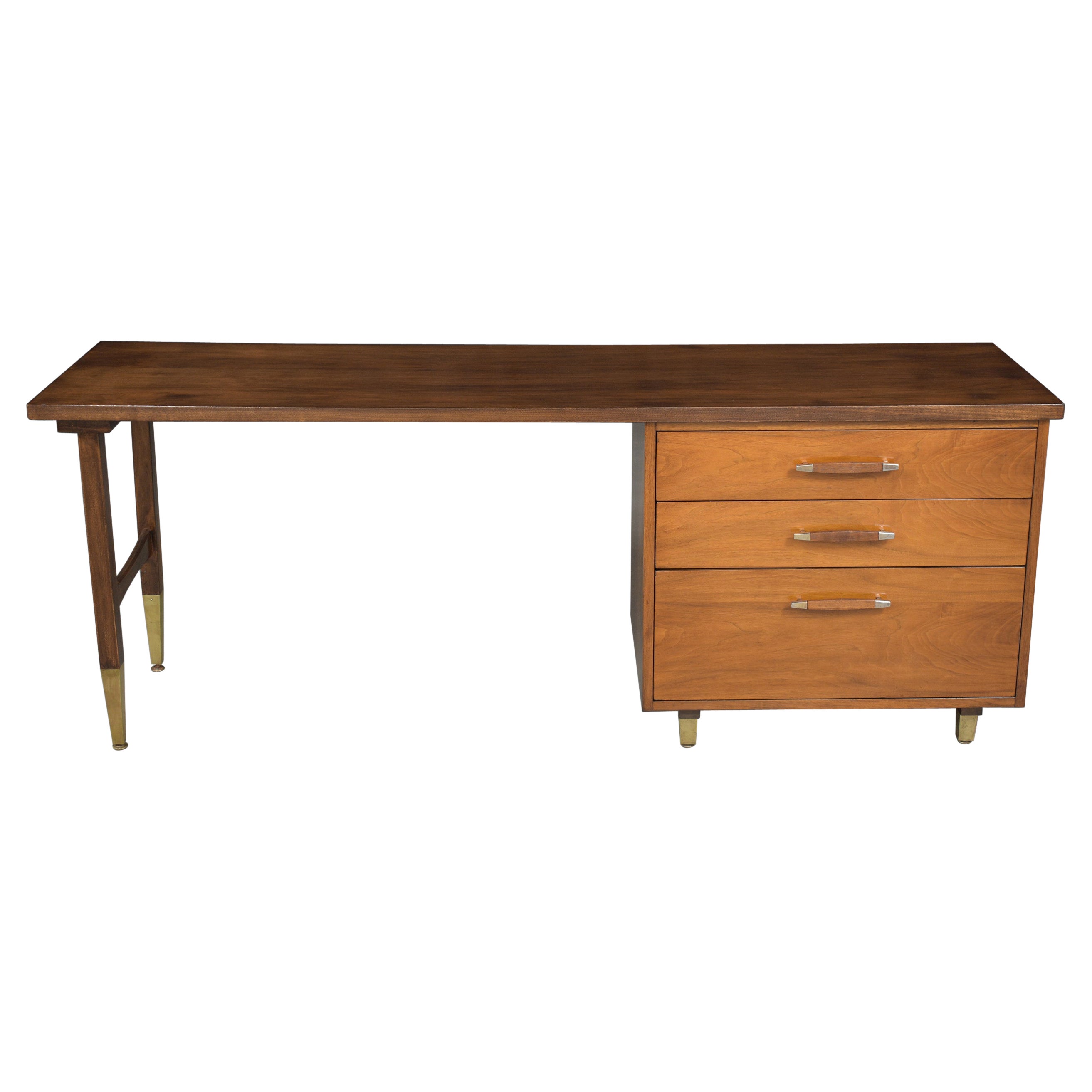 1960s Mid-Century Modern Walnut Executive Desk with Chrome Accents