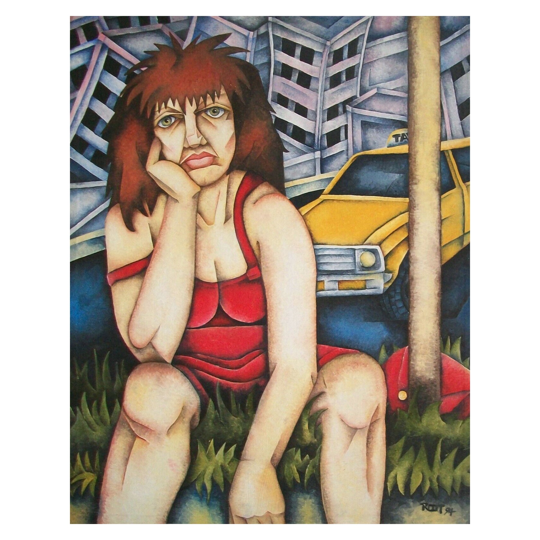 Tracy Root, "Working Class", Framed Acrylic Painting, Canada, circa 1994 For Sale