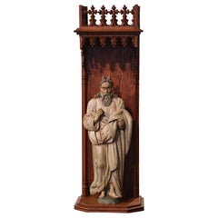 Used Mid-18th Century French Carved Polychrome Statue of Moses in Oak Niche