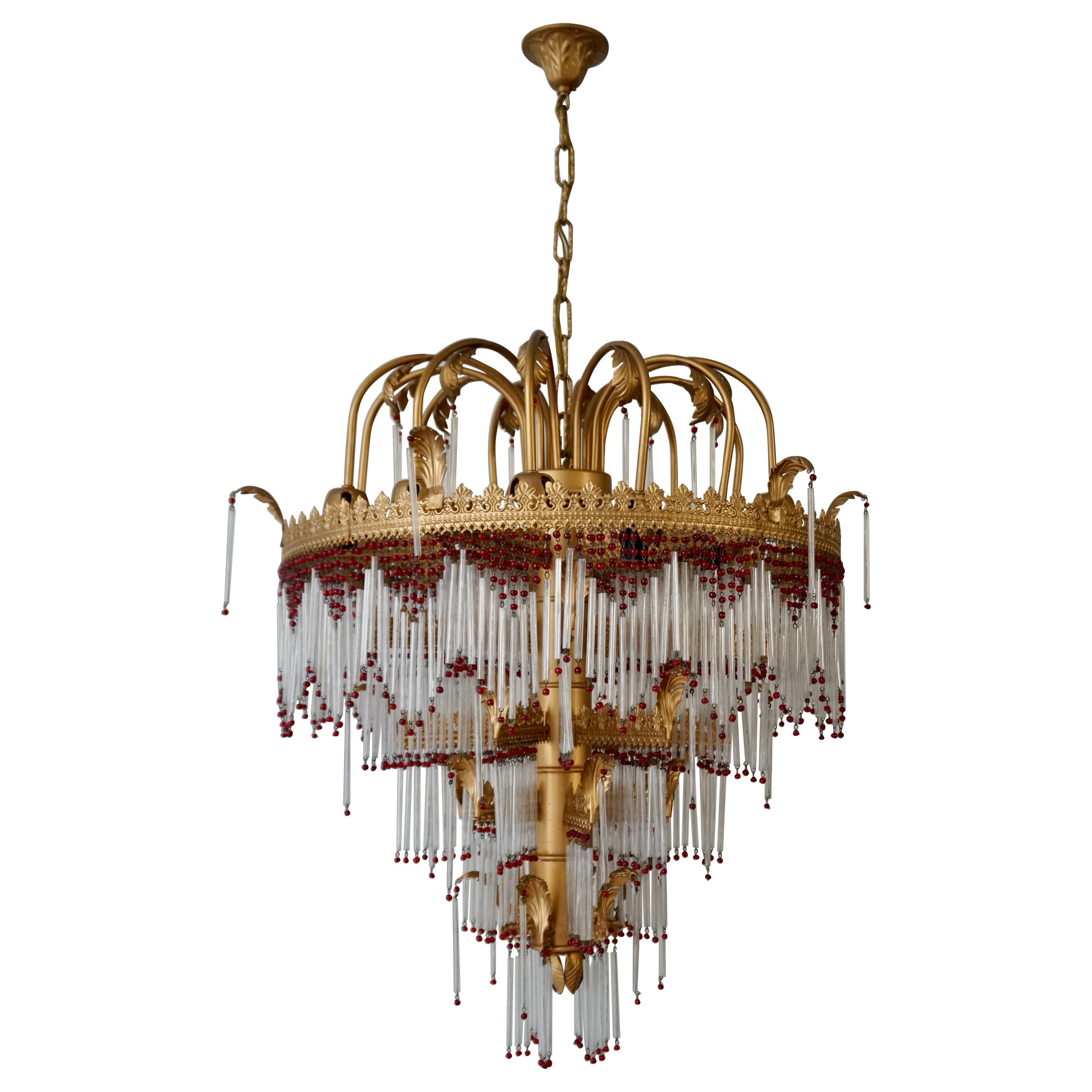 Italian Chandelier in Brass and Glass For Sale