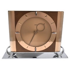 Vintage Art Deco Large Copper Glass Electric Mantle Clock by Temco, England, C1930